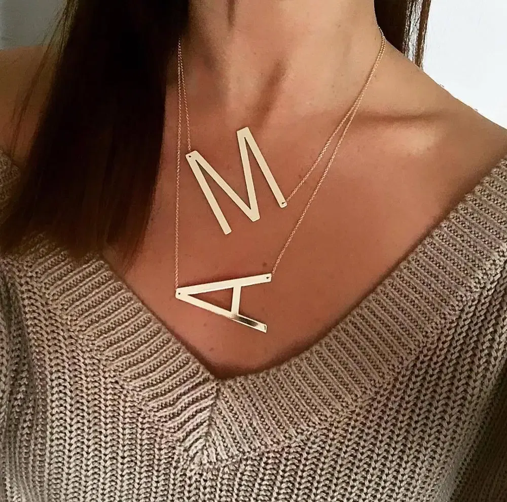 Metal Color: Blue white zinc plated - Fashion Metal Necklace Golden Letter Bohemia Simple DIY Romantic Retro Woman's Necklace For Winter Jewelry Gift Free Shipping