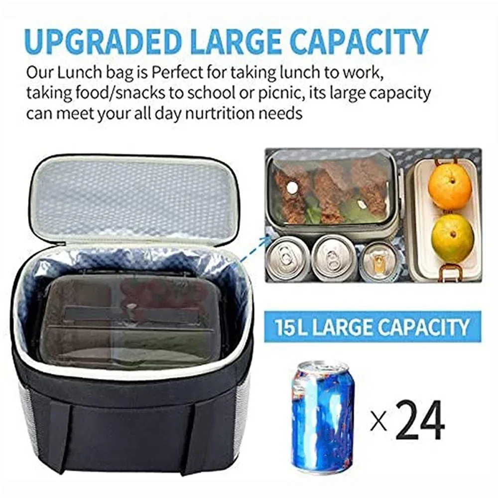 Color: Dark Grey - Thermal Bag Portable Lunch Bags Insulated Cooler Bag Food Bento Bags Printing Gold Letter Series Travel Picnic Storage Ice Bags