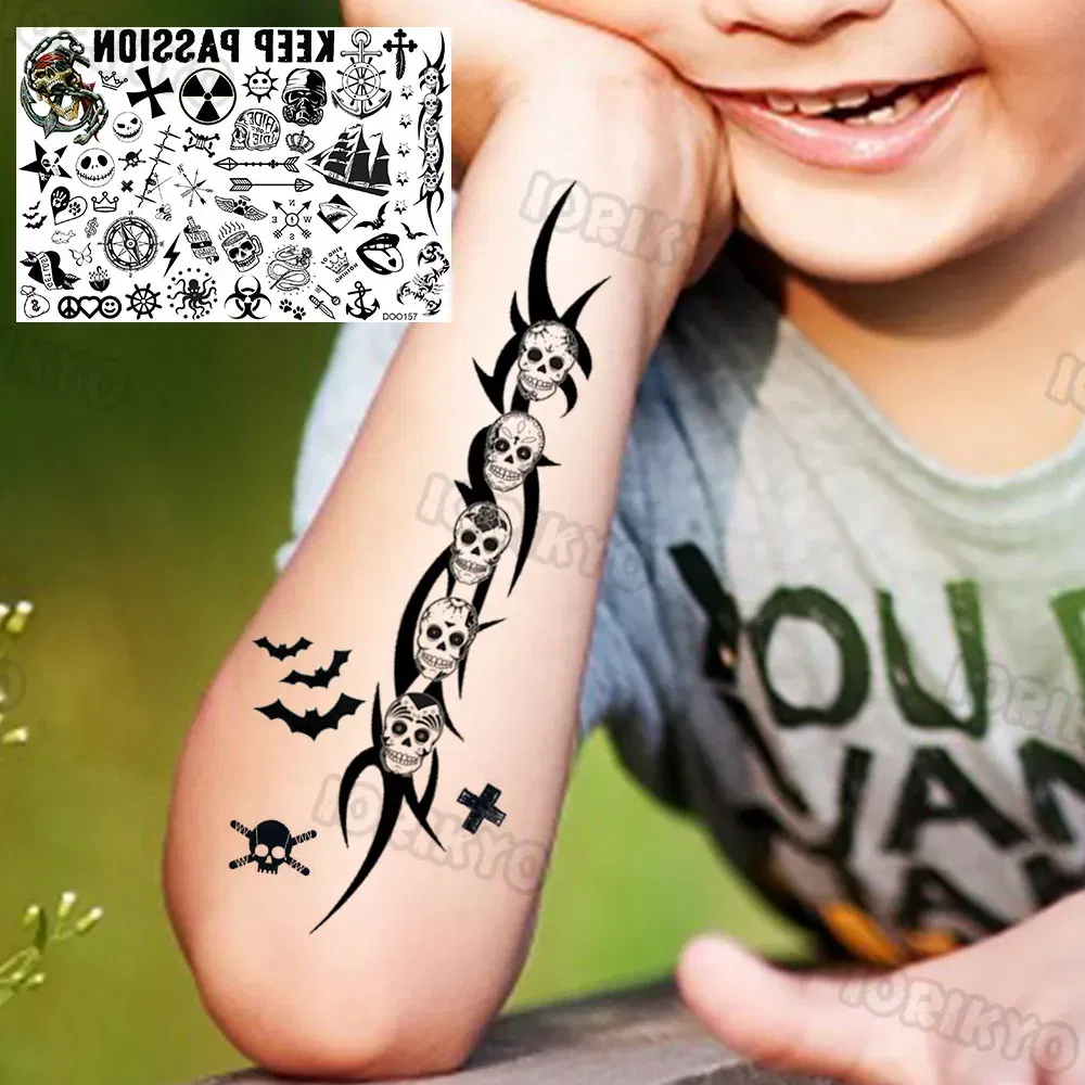 Color: Tea Brown - Anchor Pirate Temporary Tattoos For Kids Toddler Boy Adult Men Women Black Whale Tattoo Sticker Fake Transfer Small Tatto Face