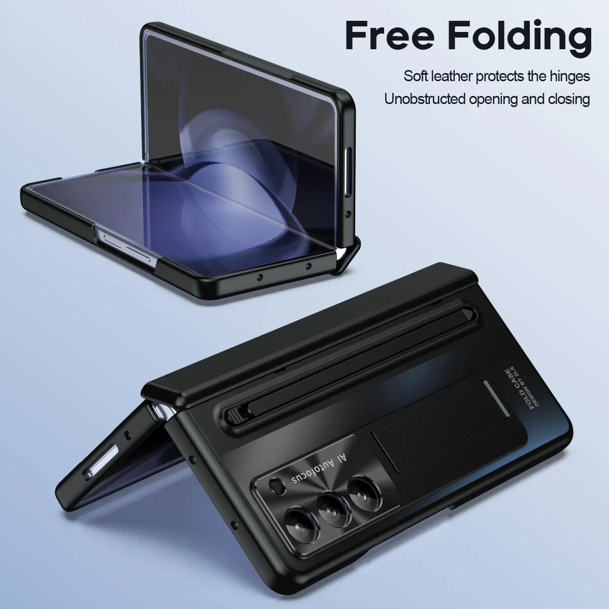 Color: Sky blue, Bundle: Case & Strap, Material: Aluminum - For Samsung Galaxy Z Fold 4 5 Case With S Pen Stand & Hinge Cover Screen Protector All-inclusive Anti-drop For Z Fold5 Fold4