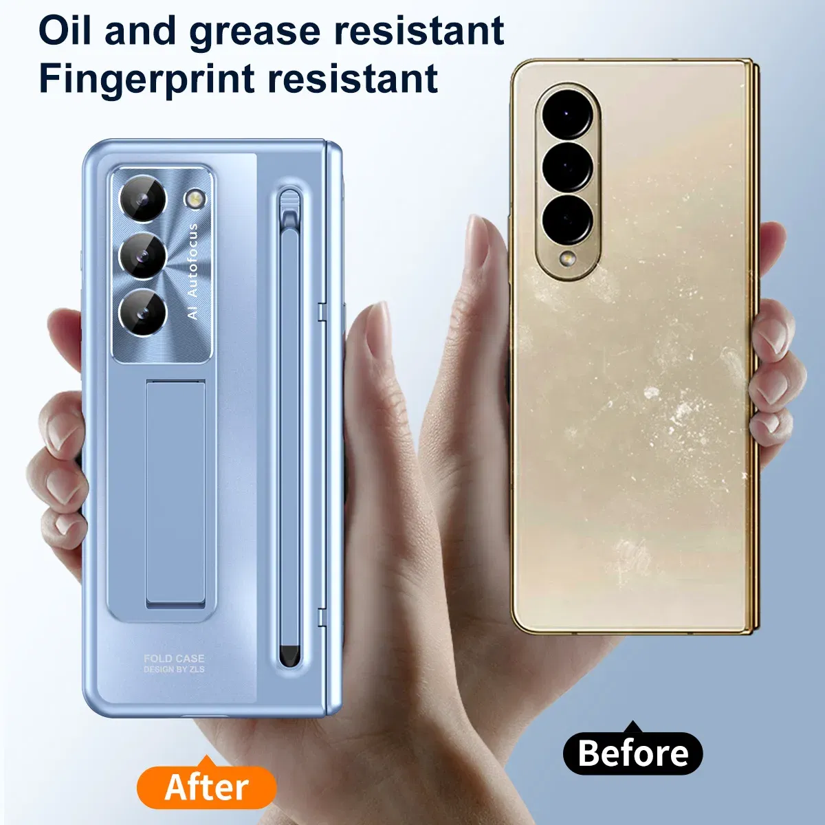Color: Sky blue, Bundle: Case & Strap, Material: Aluminum - For Samsung Galaxy Z Fold 4 5 Case With S Pen Stand & Hinge Cover Screen Protector All-inclusive Anti-drop For Z Fold5 Fold4