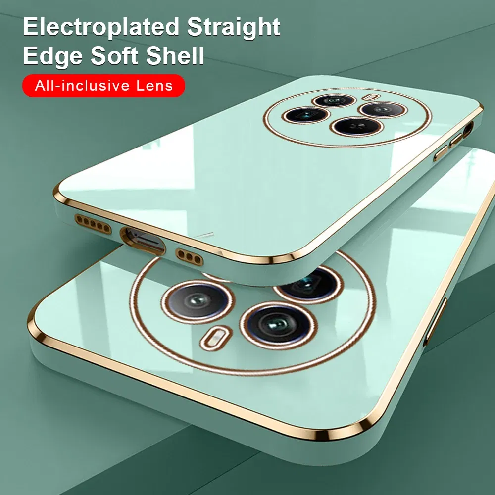 Material: ABS, Color: Gold - Realmi 12 Pro Plus 5G Case New Straight Edge Electroplating TPU Soft Cover For Realme 12 Pro+ 5G Protect Lens  Shockproof Coque