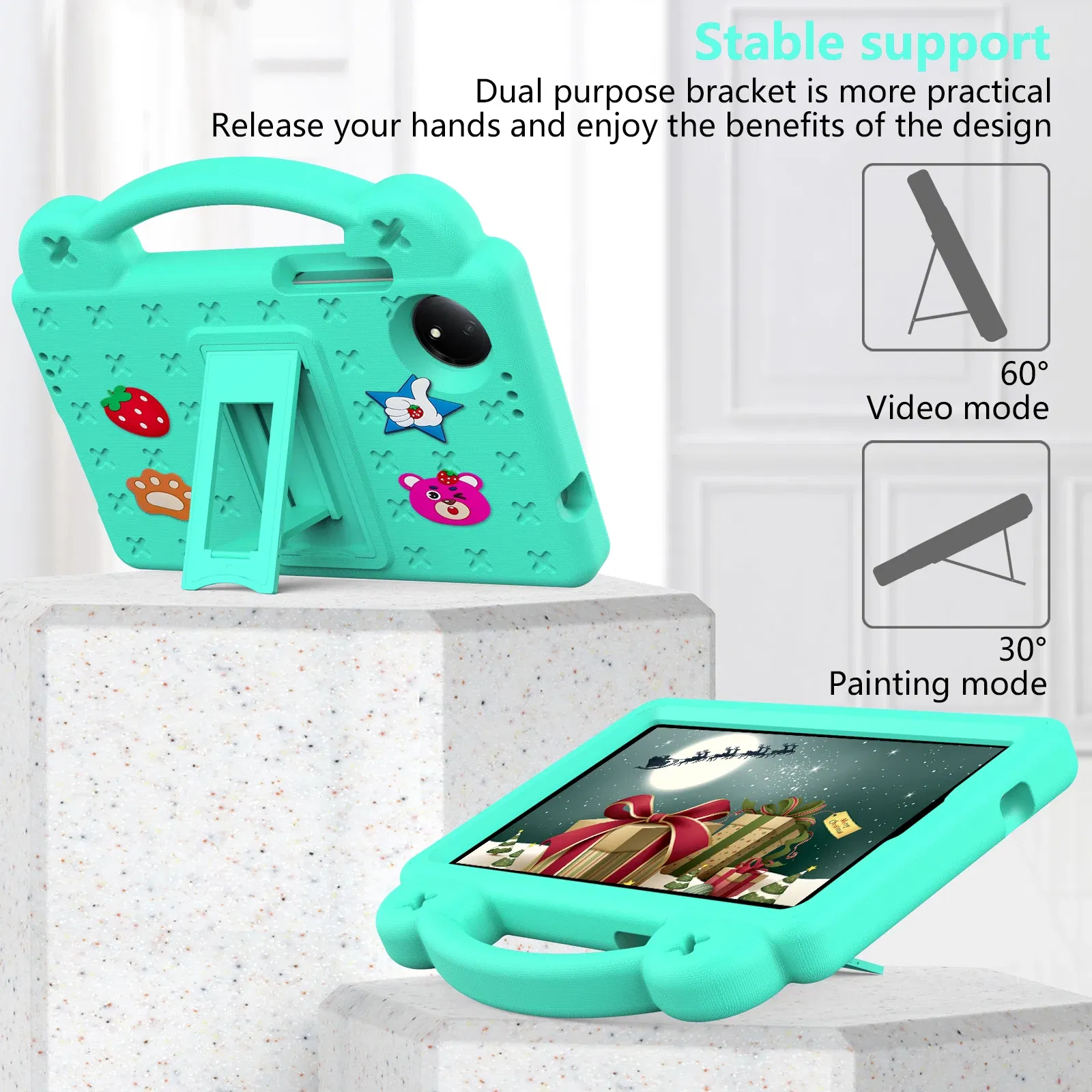 Color: PURPLE, Size: eleven - Kids EVA Handle Case for Xiaomi Redmi Pad SE 8.7 inch 2024 Shockproof Protective Cute Strawberry Bear Tablet Cover 8.7"