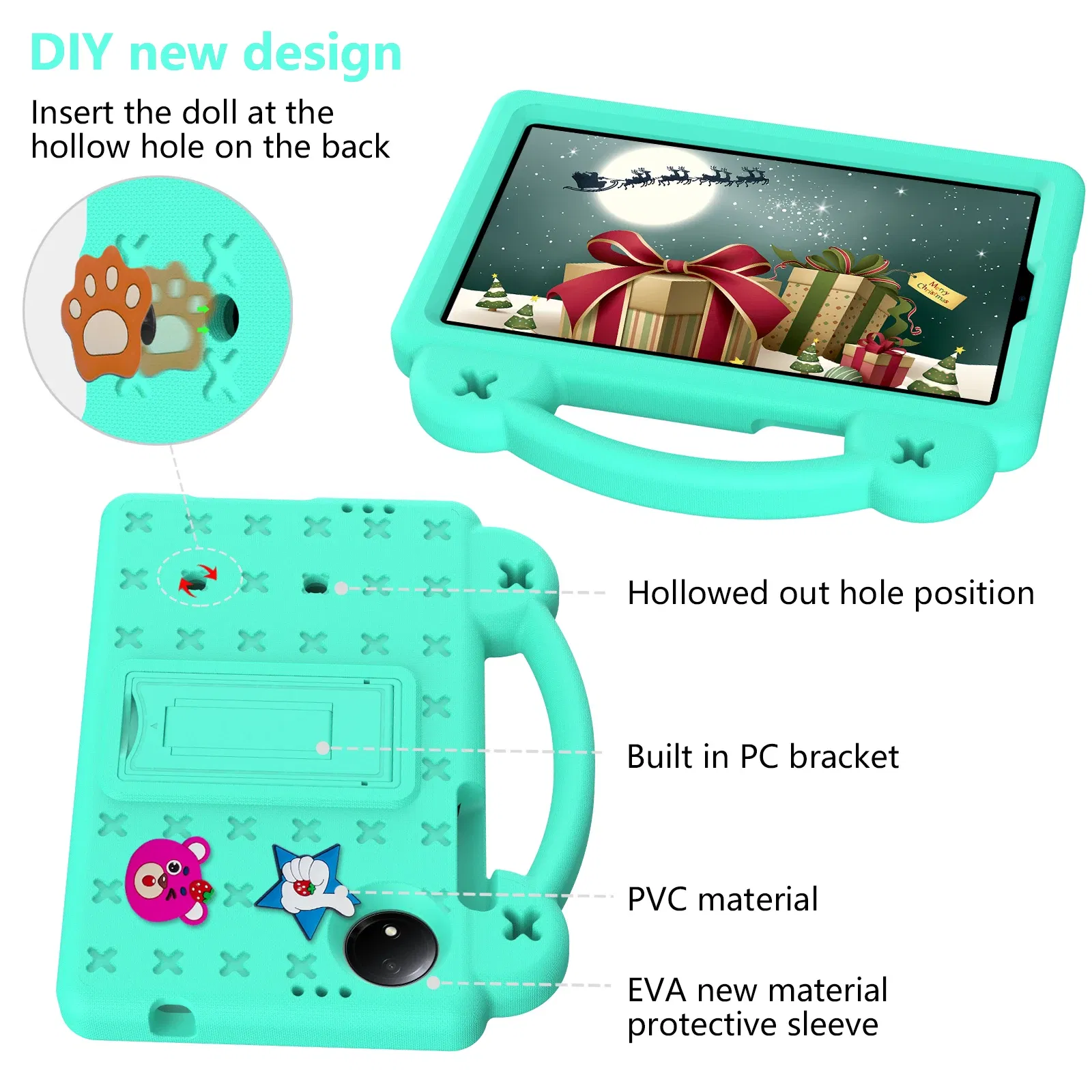 Color: PURPLE, Size: eleven - Kids EVA Handle Case for Xiaomi Redmi Pad SE 8.7 inch 2024 Shockproof Protective Cute Strawberry Bear Tablet Cover 8.7"