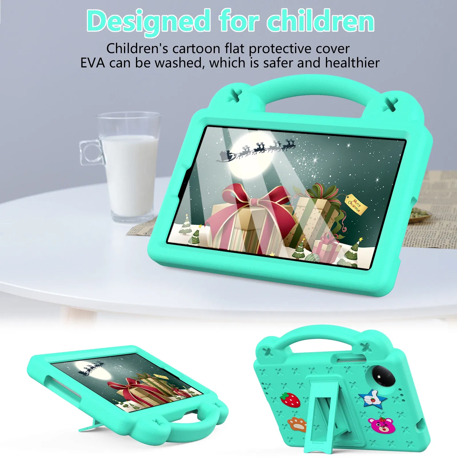 Color: PURPLE, Size: eleven - Kids EVA Handle Case for Xiaomi Redmi Pad SE 8.7 inch 2024 Shockproof Protective Cute Strawberry Bear Tablet Cover 8.7"