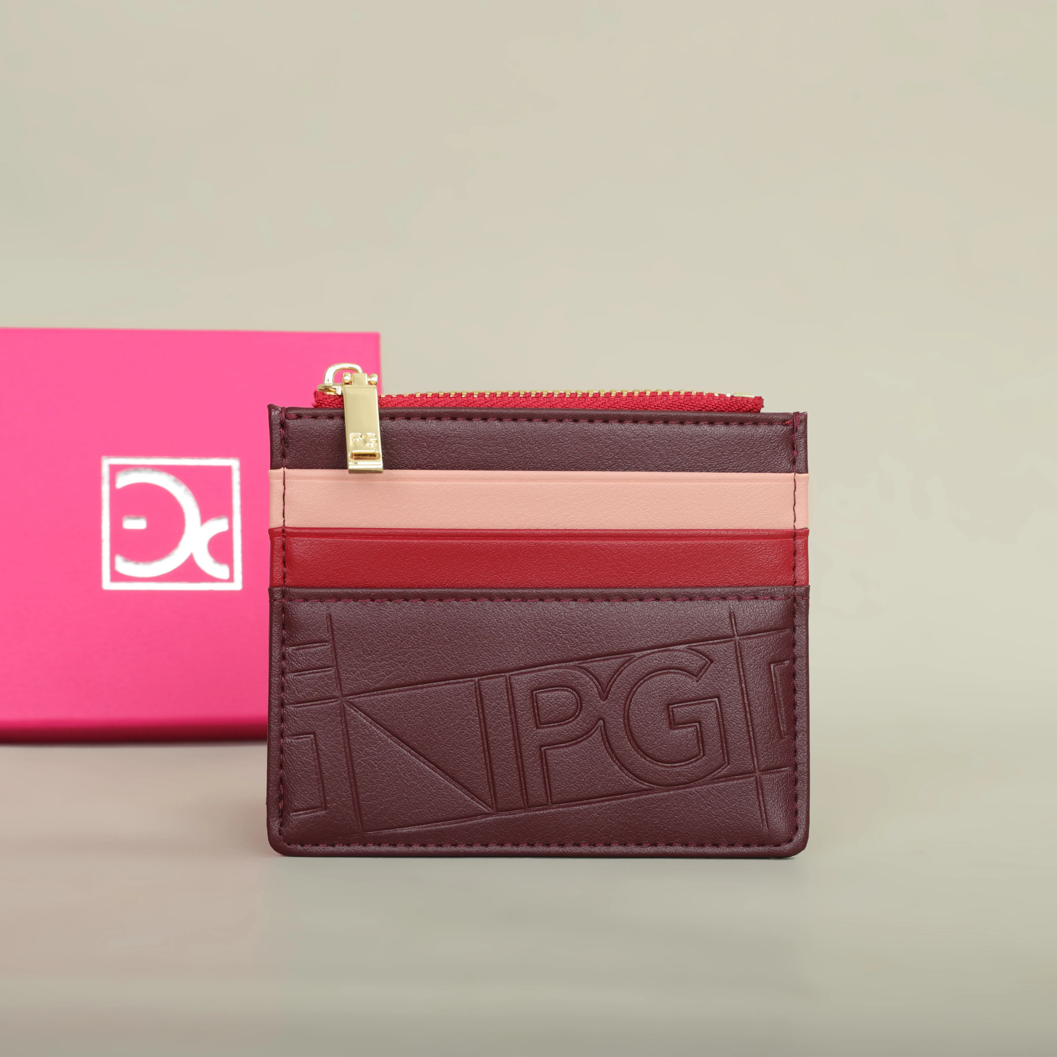 Color: Beige - PG Women's Wallet Fashion Retro Temperament Women's Bag Button Folding Monogram Printed Metal Zipper Leather Bag Card Women's