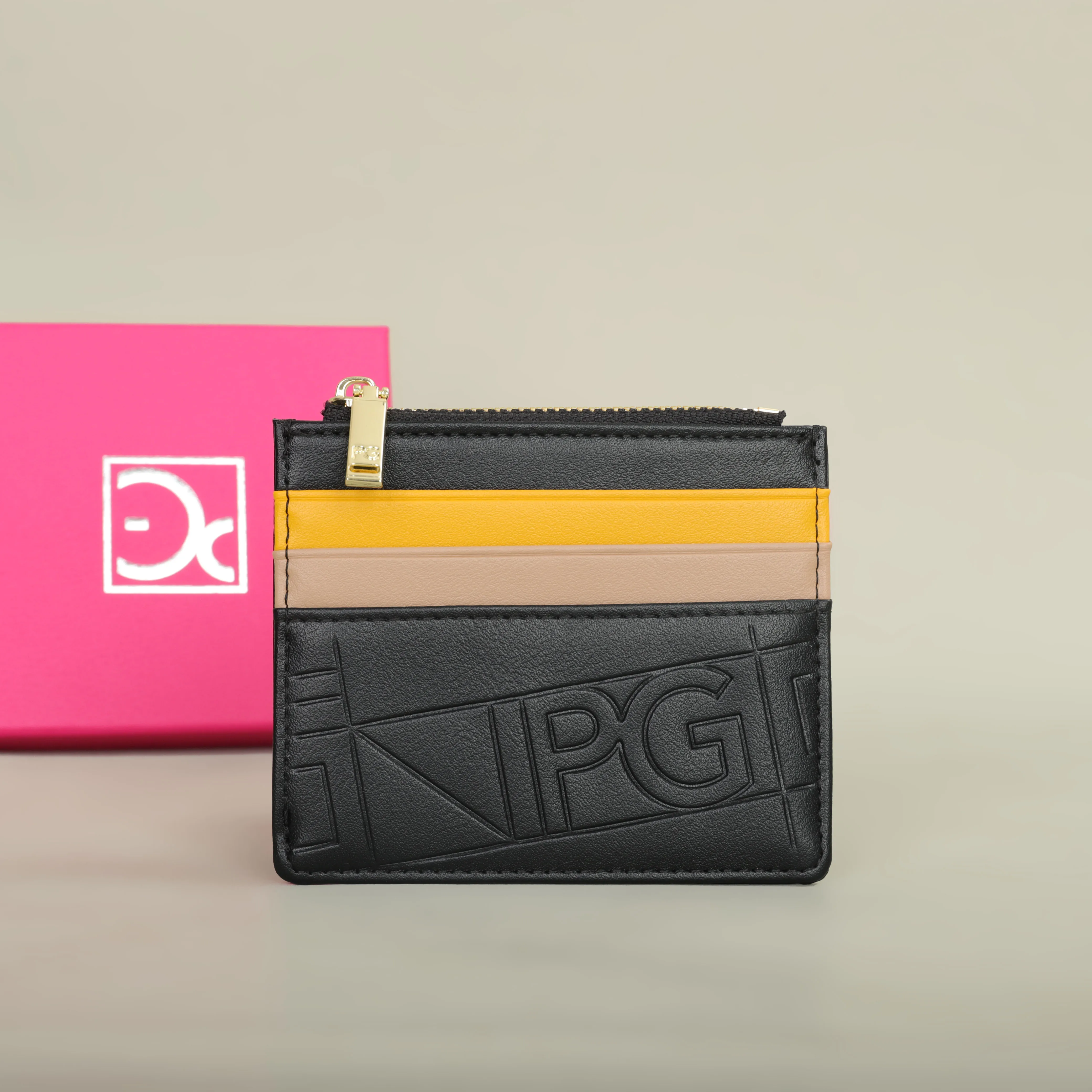 Color: Beige - PG Women's Wallet Fashion Retro Temperament Women's Bag Button Folding Monogram Printed Metal Zipper Leather Bag Card Women's