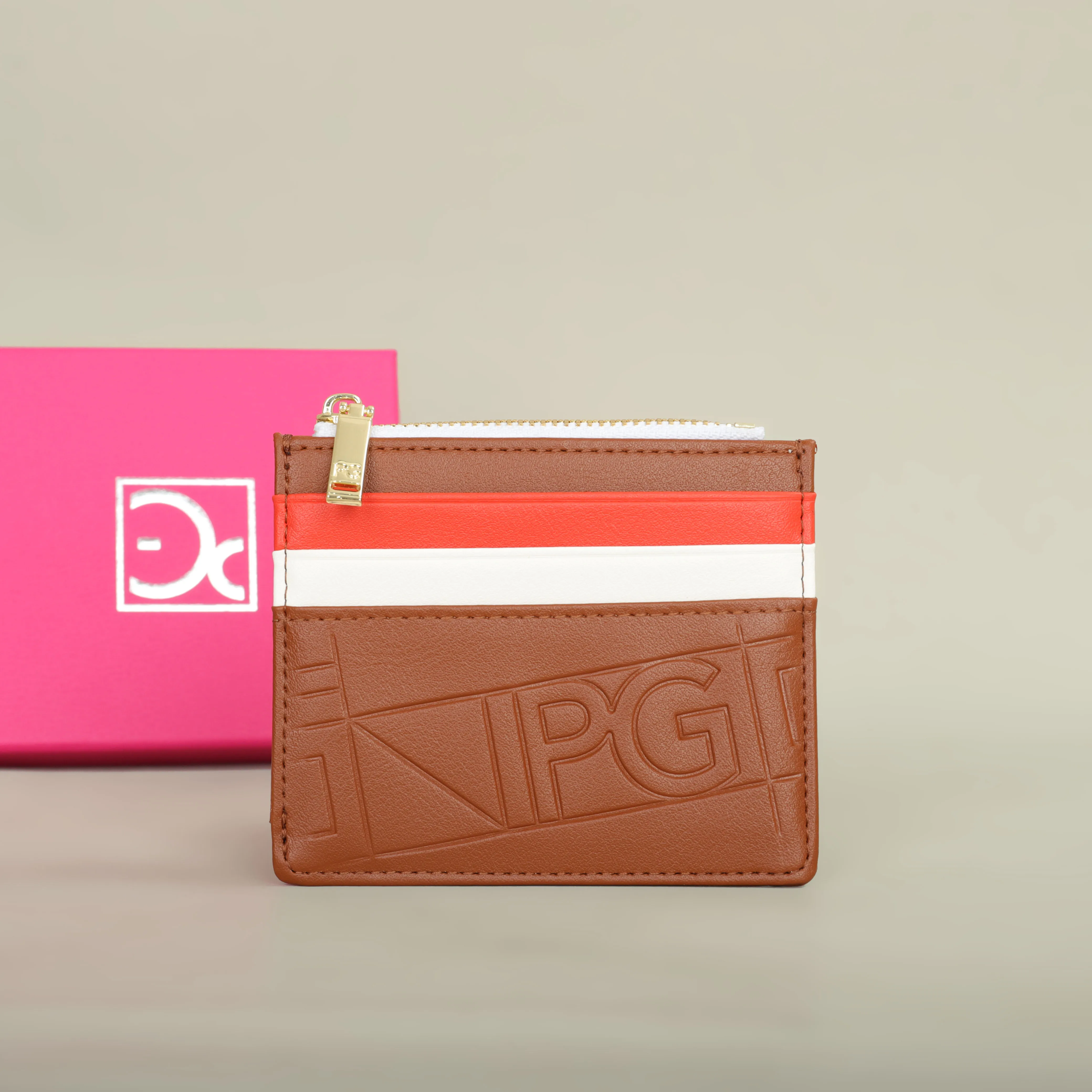 Color: Beige - PG Women's Wallet Fashion Retro Temperament Women's Bag Button Folding Monogram Printed Metal Zipper Leather Bag Card Women's