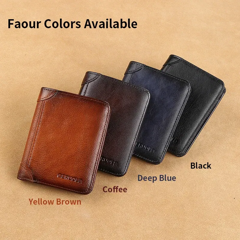 Color: Brown - GERUOLA Slim RFID Shielded Genuine Leather Wallet for Men-Multifunctional ID & Credit Card Holder Dark Brown with Embellishments