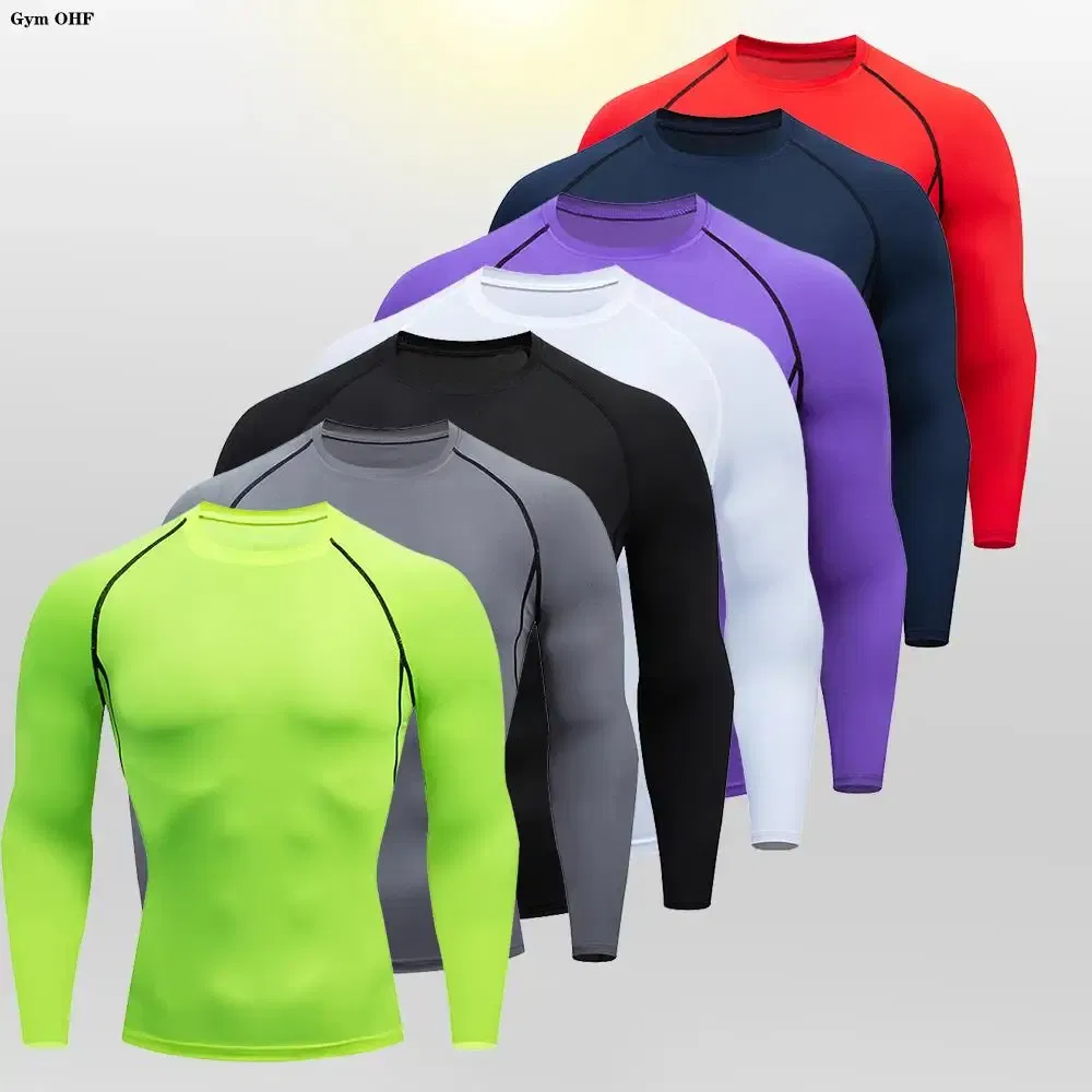Color: Brown, Size: XXXL - Men Bodybuilding Sports T-Shirt Quick Dry Running Shirt Long Sleeve Compression Top Gym T Shirt Men Fitness Tight Rashgad