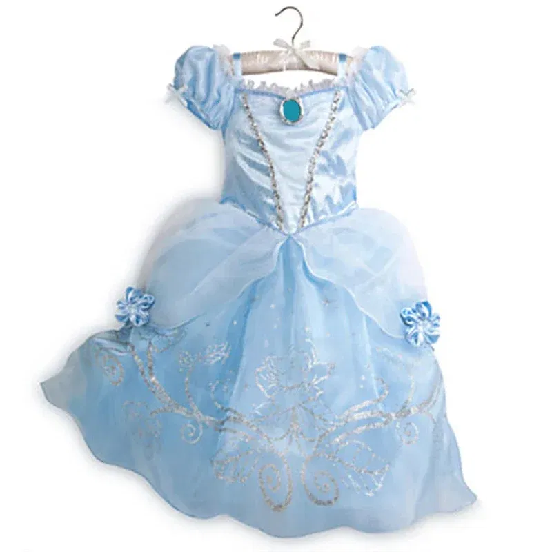 Color: Brown, Kid Size: 5 - Children Halloween Disguise Aurora Cinderella Disney Princess Costume Festival Dress up Kids Girls Sleeping Beauty Frock 1-12Yrs
