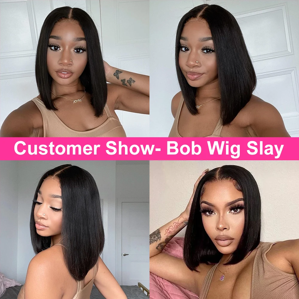 Hair Color: #1B, Ships From: United States, Stretched Length: 8inches, Density: 150% - Wear And Go Glueless Bob Wig Human Hair 7x5 HD Lace Closure Human Hair Pre Plucked  No Glue Pre Cut Ready To Wear Frontal Wig