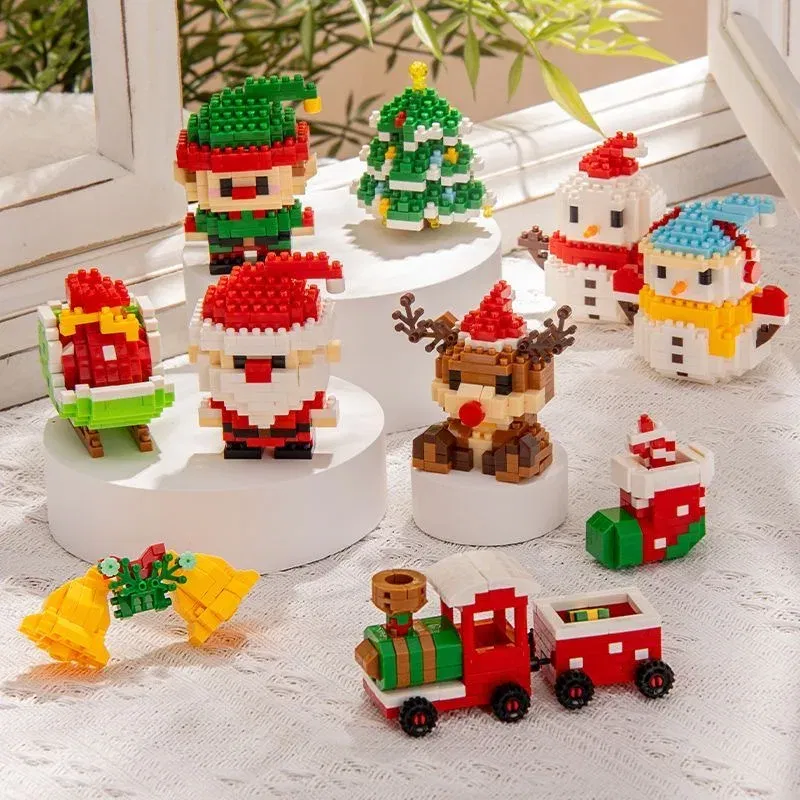 Color: plum - Santa Claus Building Blocks Christmas Bricks Gift Kids Toy Home Decoration Micro Particle Bricks Diy Assembly Games Xmas Gift