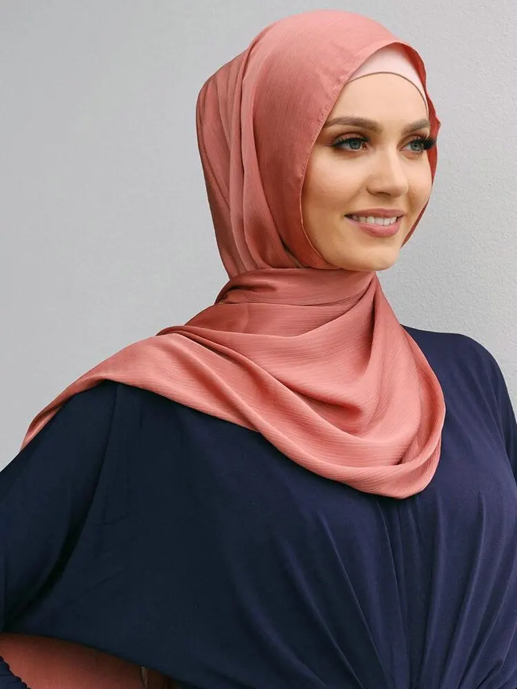 Color: black - Hot Premium Satin Crinkle Hijab Scarf Chiffon Shawl Plain Muslim Women Hijabs Breathab Islam Women Turban Pleated Scarf Ramadan