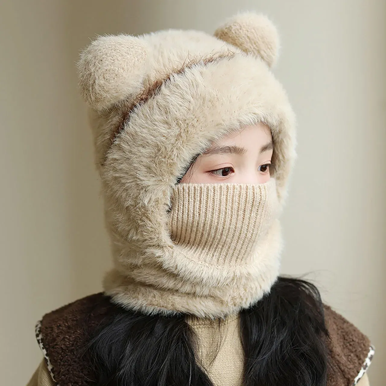 Color: army green, Size: XXL - Kids Plush Scarf Pullover Cap Winter Warm Ear Protection Hat 2-10Year Children One-Piece Beanie Baby Velvet Neckerchief Headgear