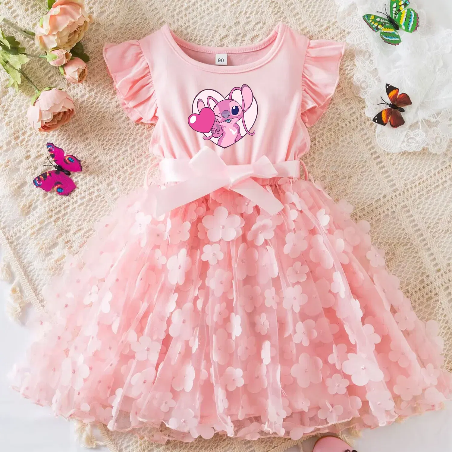 Color: Dark Grey, Size: XL - 3D Butterfly Cute Lilo Stitch Summer Dress for Kid's Casual Clothes Baby Girls Beautiful Princess Dress Party Dresses 2-6 Yrs