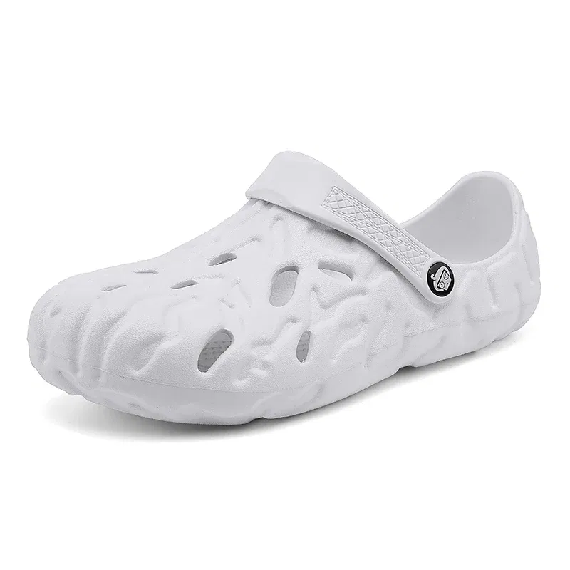 Color: black, Shoe Size: 40 - Men Summer Slippers Thick Sole Mens Clogs Sandals Hollow Breathable Flip Flops Sandals Shoes Fashion Beach Slippers