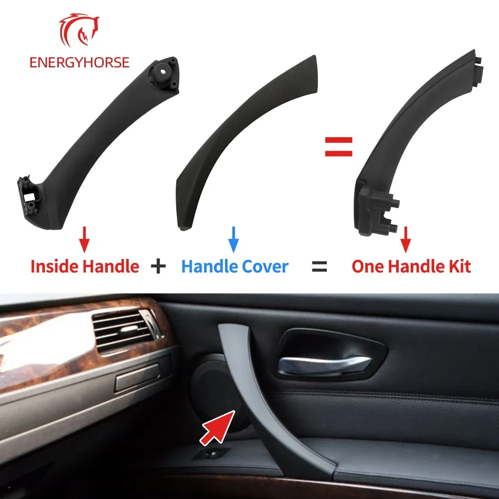 Color: GRAY - Car Inner Handle Interior Door Panel Pull Trim Cover Black Left Right for BMW 3 Series E90 E91 316 318 320 325 328