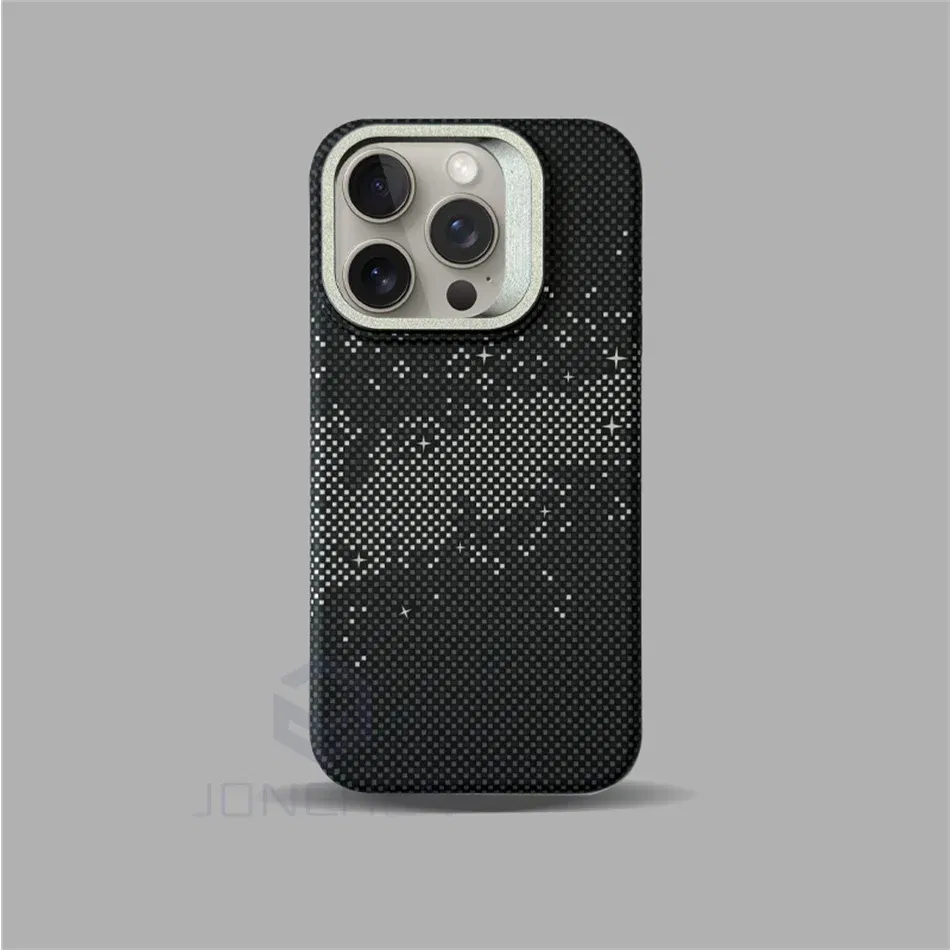 Color: Pink, Material: EVA - Luxury Magnetic Stand Metal Lens Relief Carbon Fibre Pattern For Magsafe Case For iPhone 15 14 13 Pro Max Shockproof  Back Cover