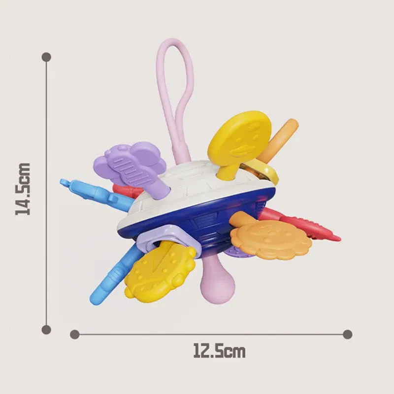 Color: Pink - Montessori Baby Toys 0 12 Months Rotating Rattle Silicone Teething Toys Ball Grasping Activity Development Baby Sensory Toy