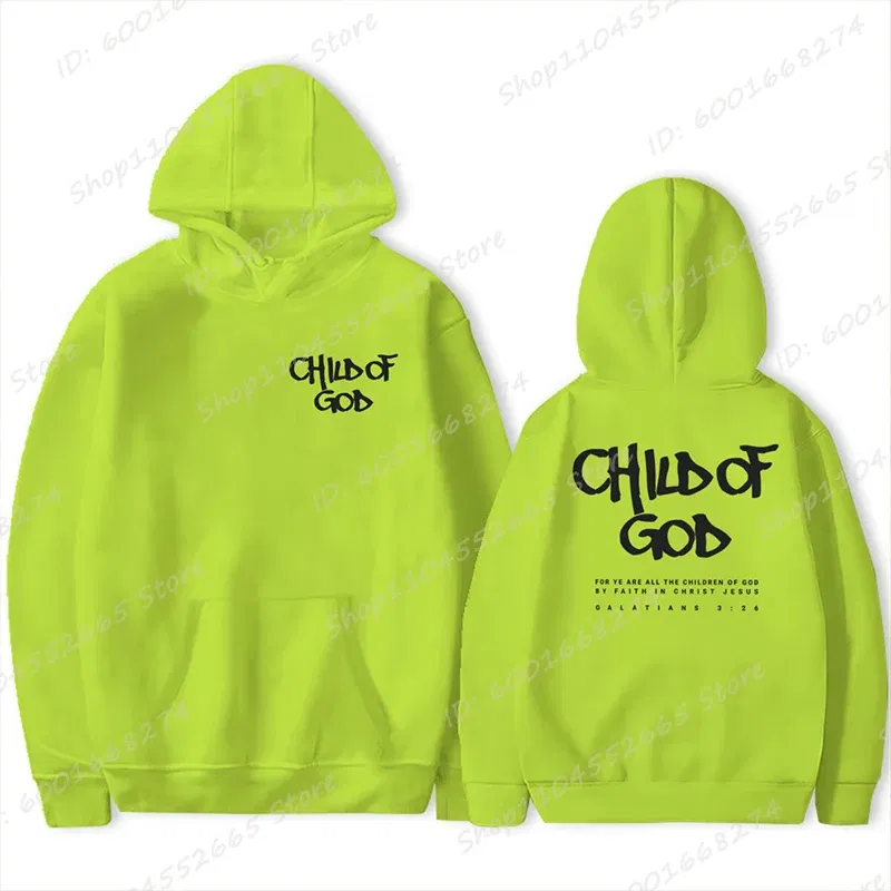 Color: green, Size: XL - I Am A God Child Letter Print Hoodies Christian God Sweatshirts Hooded Pullover Pray The Lord Sweatshirt Women's Clothing