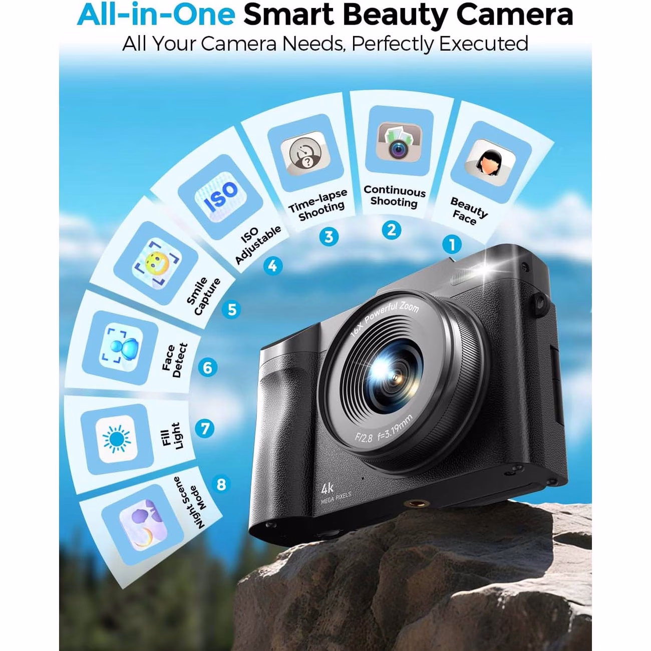 RIVGOT® 4K Photography Digital Camera – 48MP Autofocus Vlogging Camera with 180° Flip Screen