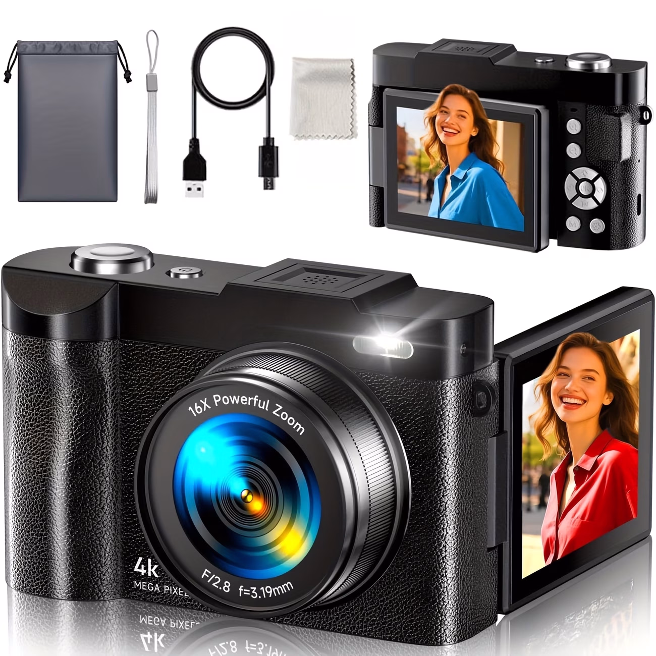 RIVGOT® 4K Photography Digital Camera – 48MP Autofocus Vlogging Camera with 180° Flip Screen