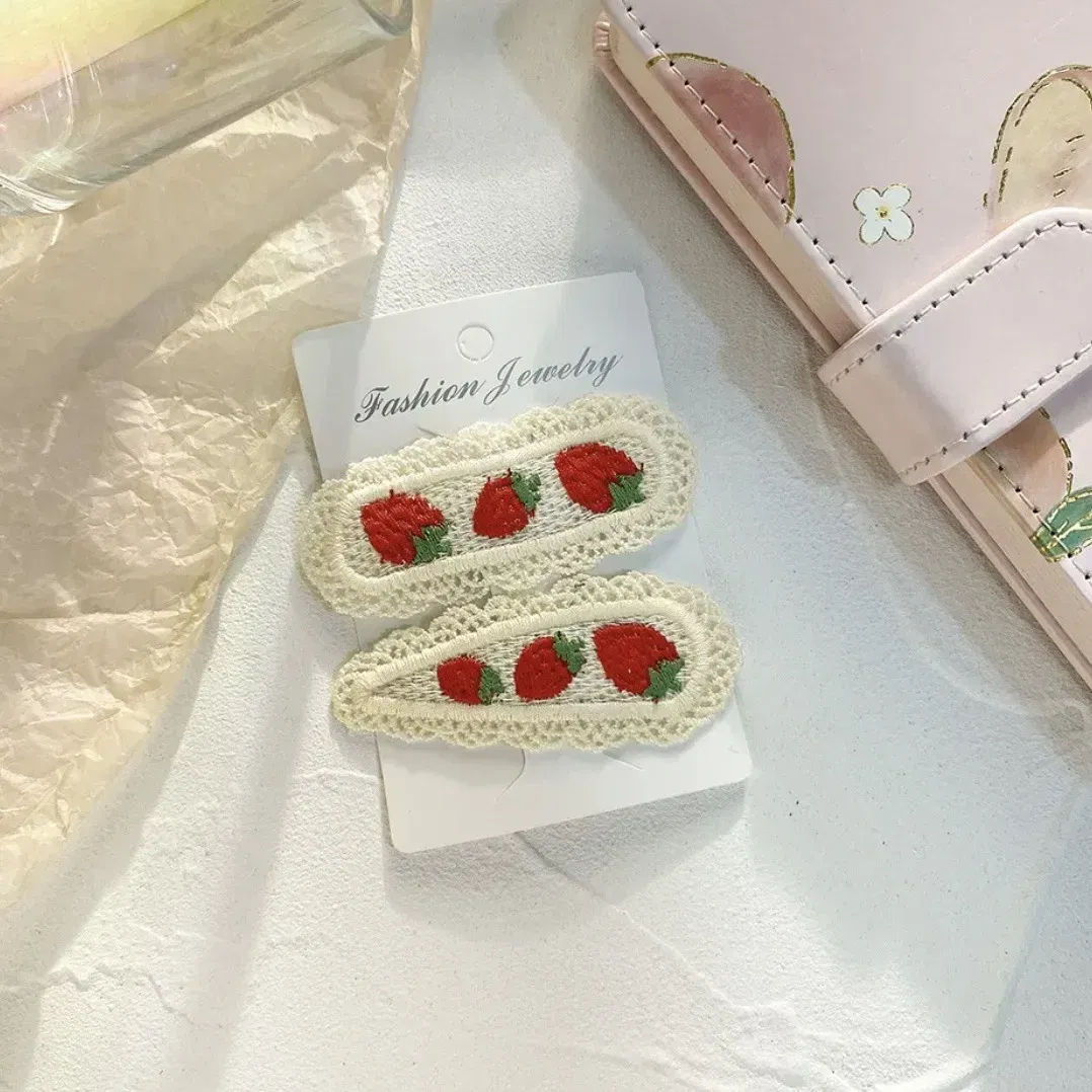Color: Lavender - 2Pcs Sweet Girl Embroidery Hairpin Lace Side Clip Cute Kids Hair Ornament Pastoral Style Fruit Pattern Headwear