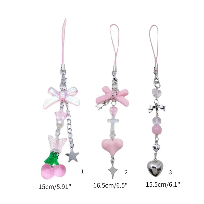 Color: Ivory - Goth Y2K Phone Charm Pendant Kawaii-Key Chain For Bag Cute Accessory Women Guitar Strap Lanyard Beaded Keychain Pendant
