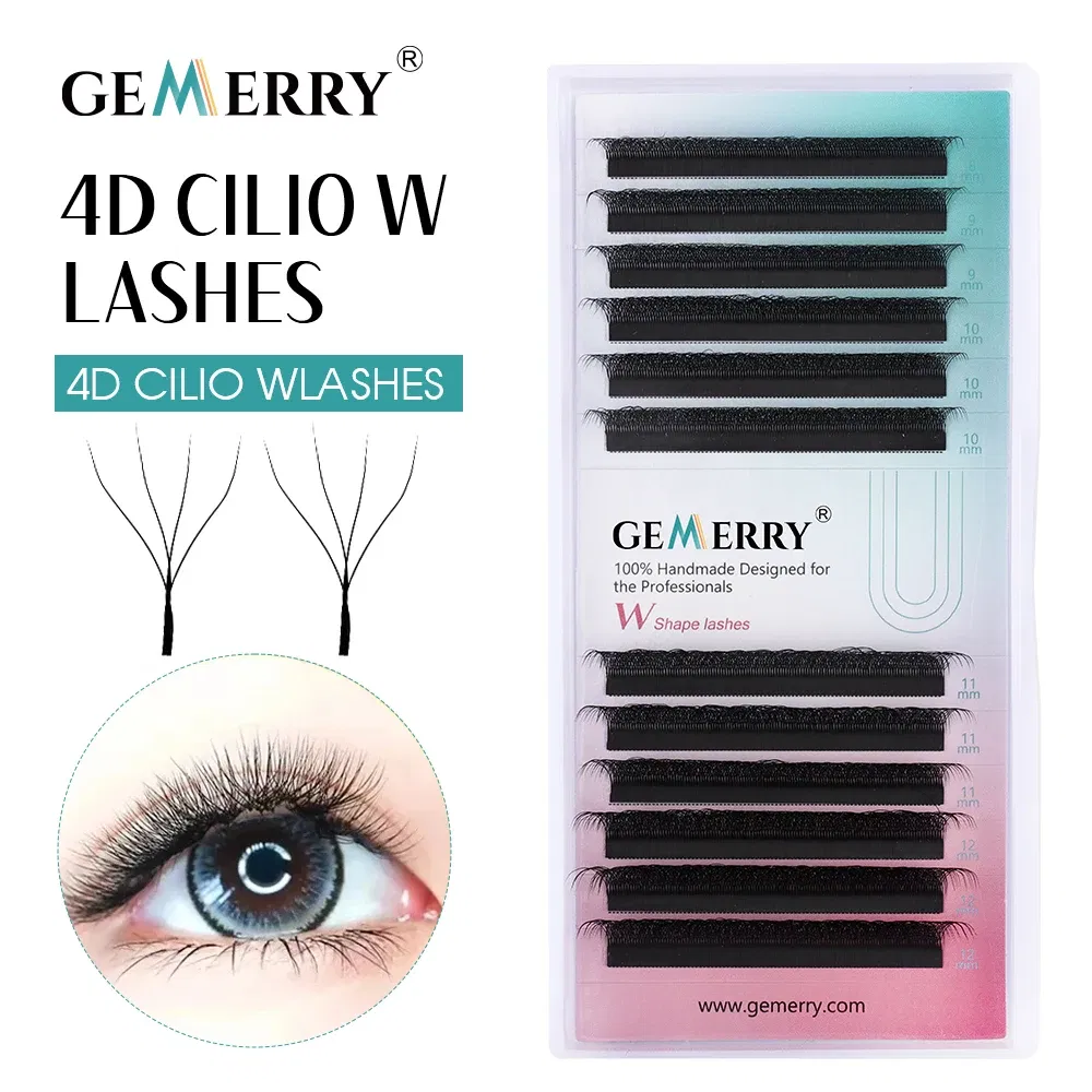 Curl: D, Thickness: 0.07mm, Length: MIX, Ships From: CHINA - Gemerry Cilios W 4D W-shaped Eyelash Extension Automatic Flowering W Lashes LU/L/C/D Curl High Quality Individual Fake Eyelashes