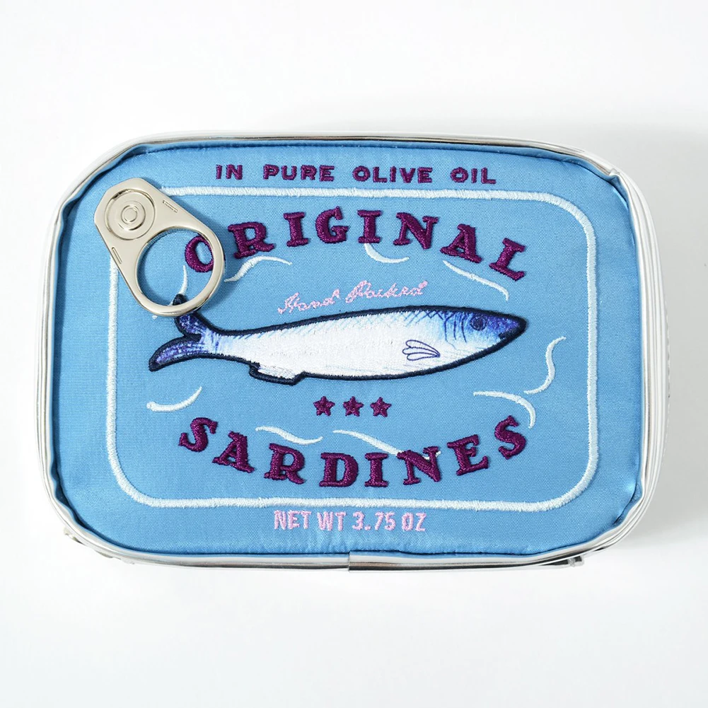 Color: WHITE - Canned Sardines Style Storage Bag Cute Bath Travel Bag Creative Portable Fashion Zipper Multi-function Soft for Weekend Vacation
