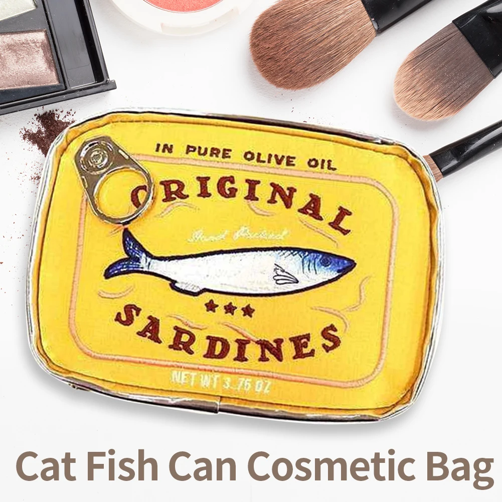 Color: WHITE - Canned Sardines Style Storage Bag Cute Bath Travel Bag Creative Portable Fashion Zipper Multi-function Soft for Weekend Vacation