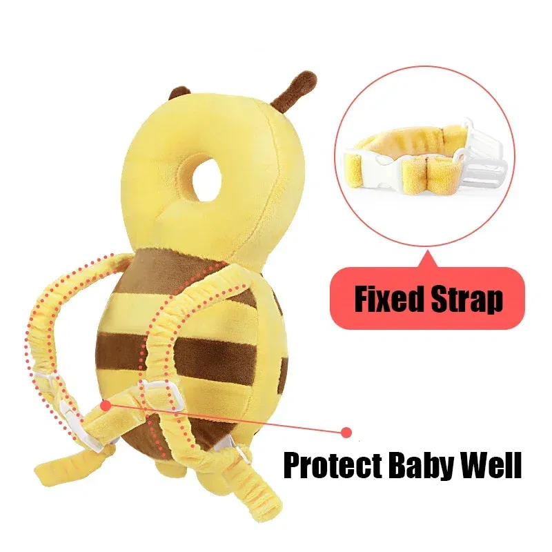 Color: GRAY - Head Back Protector Baby Protect Pillow Learn Walk Headgear Prevent Injured Safety Pad prevention Fall Cartoon Bee Kids Pillows
