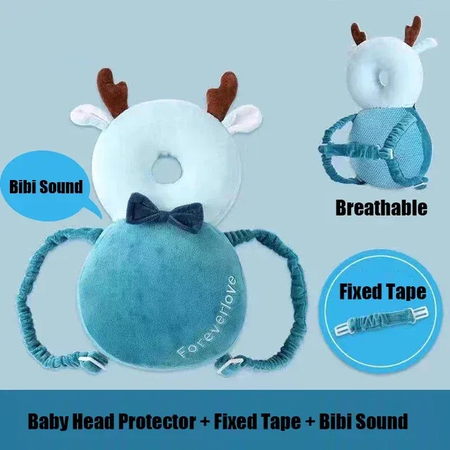 Color: GRAY - Head Back Protector Baby Protect Pillow Learn Walk Headgear Prevent Injured Safety Pad prevention Fall Cartoon Bee Kids Pillows