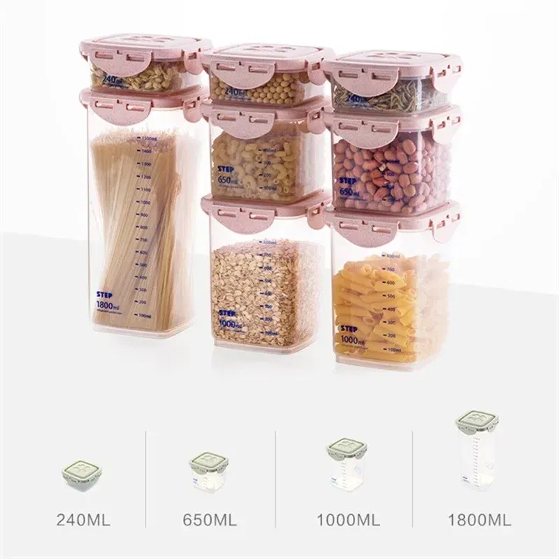 Color: Light Grey - WBBOOMING Healthy Plastic Box Food Storage Box Storage Tank Airtight Plastic Containers Sealed Cans For Coarse Cereals Grains