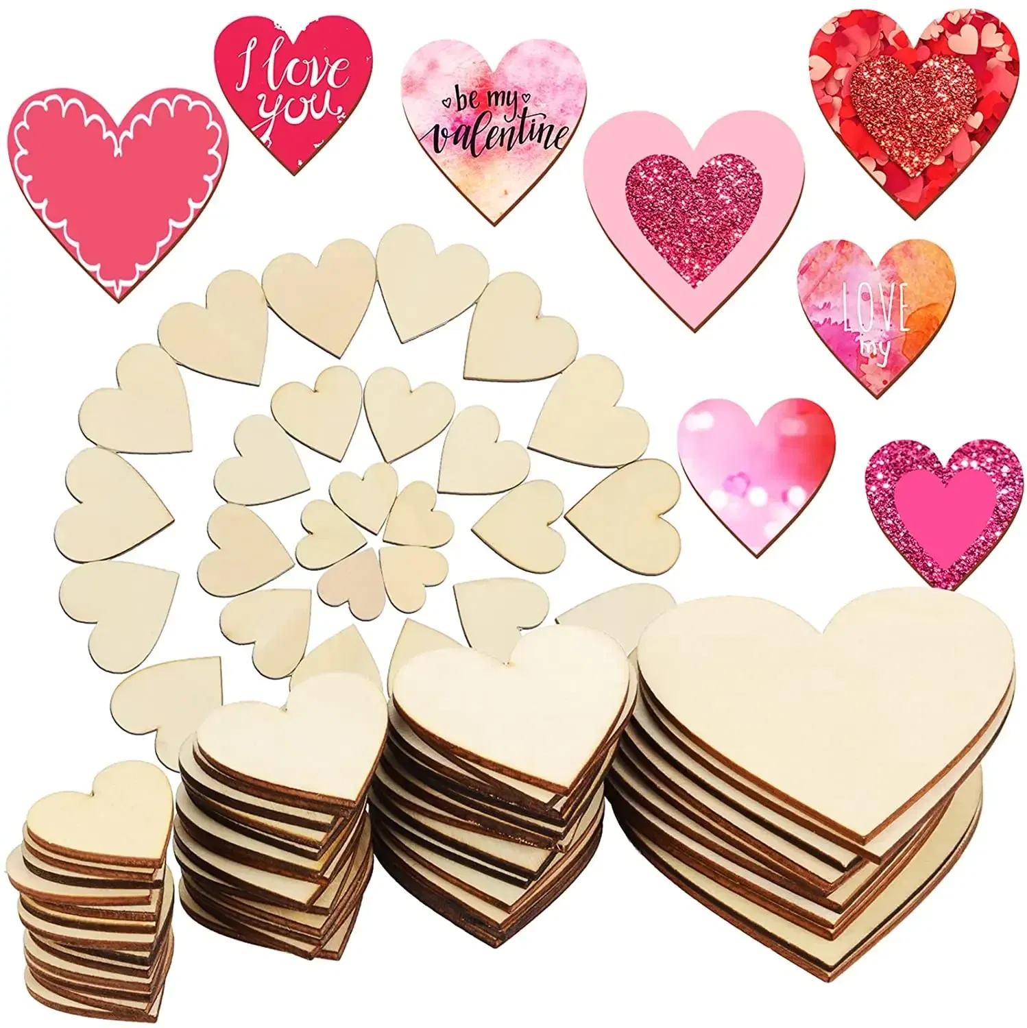 Color: TEAK, Wood Thickness: 7mm - 1-10cm Unfinished Wooden Hearts Love Blank Wood Slices DIY Wooden Crafts For Christmas Painting Wedding Ornaments