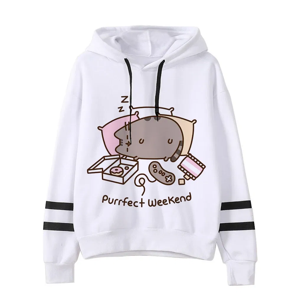 Color: light green, Size: L - Women Ullzang Cute Cat Funny Cartoon Sweatshirt Pusheen Cat Kawaii Harajuku Korean Style Hoodies Graphic Fashion Hoody Female
