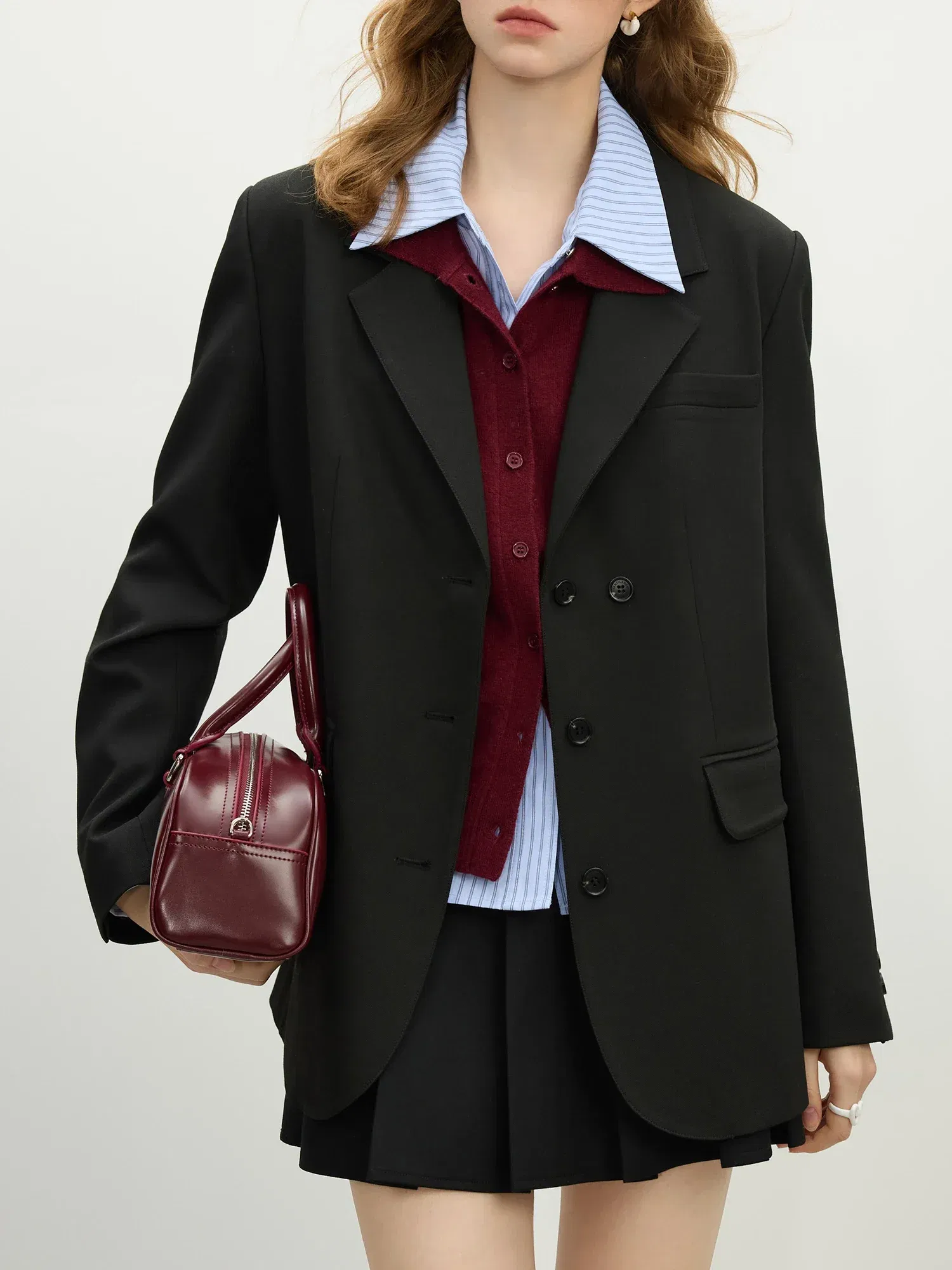 Color: black, Size: M - FSLE Women Khaki Blazer 2025 Spring New Office Lady Black Simple Loose Front Shoulder Blazer Coats Button Design Coat 25FS11071