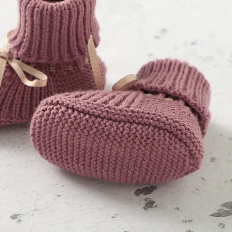 Color: Dark Grey, Baby Age: 0-6 Months - Baby Shoes + Gloves Set Knit Newborn Girls Boys Boots Mitten Fashion Butterfly-knot Toddler Infant Slip-On Bed Shoes Hand Made