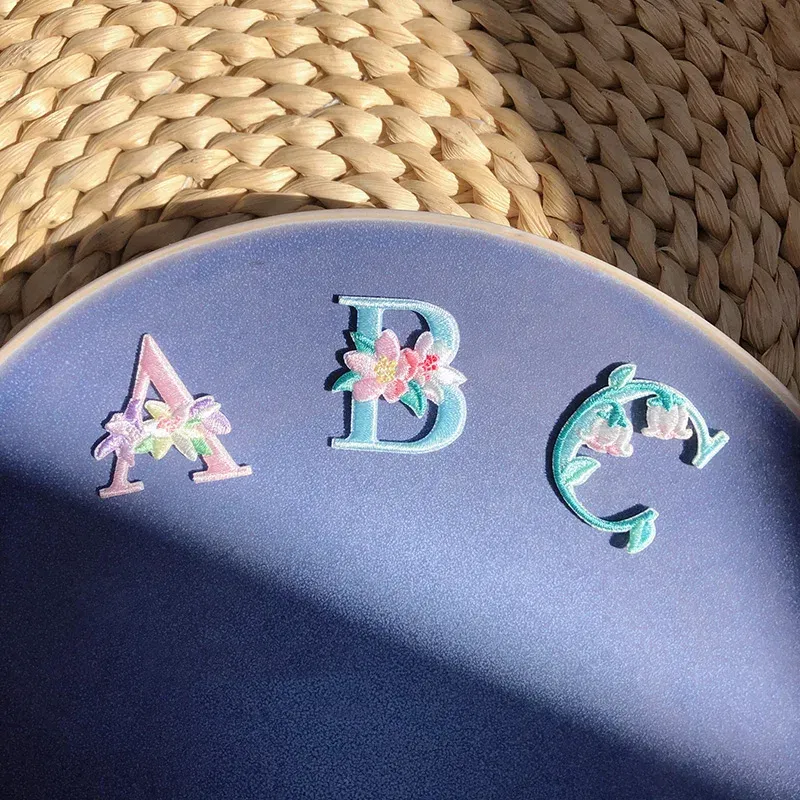 Color: Pink - 1 Piece Fashion Cute Letters Patch for Clothing Applique Jeans DIY Accessories Iron on Fabric Stickers