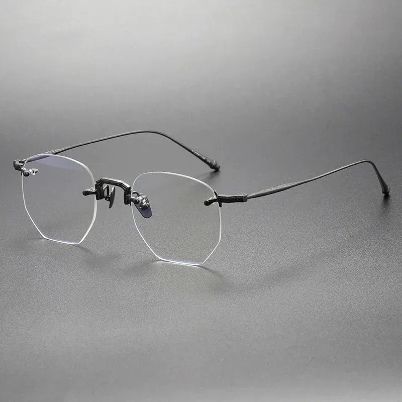 Belight Optical Japan Design Irregular Shape Ultra Light Pure Titanium Rimless Frame  Men Prescription Eyeglasses Eyewear M3104