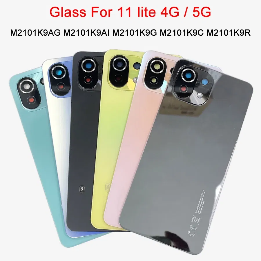 Color: Orange - A+++ Back Cover For Xiaomi Mi 11 Lite Glass Battery Cover Housing Door Cases Mi11 Youth NE 5G With Camera Lens Replacement