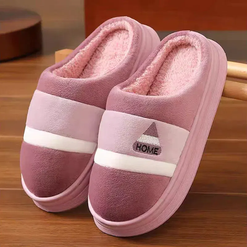 Color: Orange, Shoe Size: 38-39 - New Men Big Size 48 49 Winter Warm Slippers Women Soft Plush Furry Shoes Casual Flats Home Couples Bedroom Anti-Slip Slides
