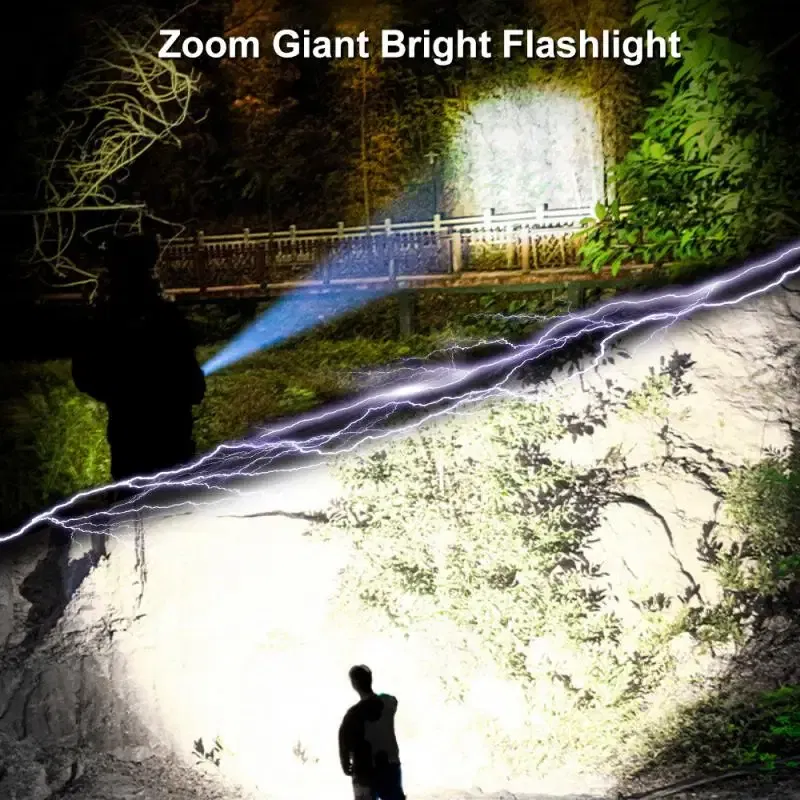 Emitting Color: RGB - Powerful LED Flashlight Rechargeable USB 18650 Waterproof Zoom Fishing Hunting 100000 Lumens Tactical Flashlight LED Flashlight