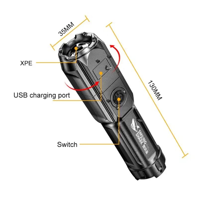 Emitting Color: RGB - Powerful LED Flashlight Rechargeable USB 18650 Waterproof Zoom Fishing Hunting 100000 Lumens Tactical Flashlight LED Flashlight