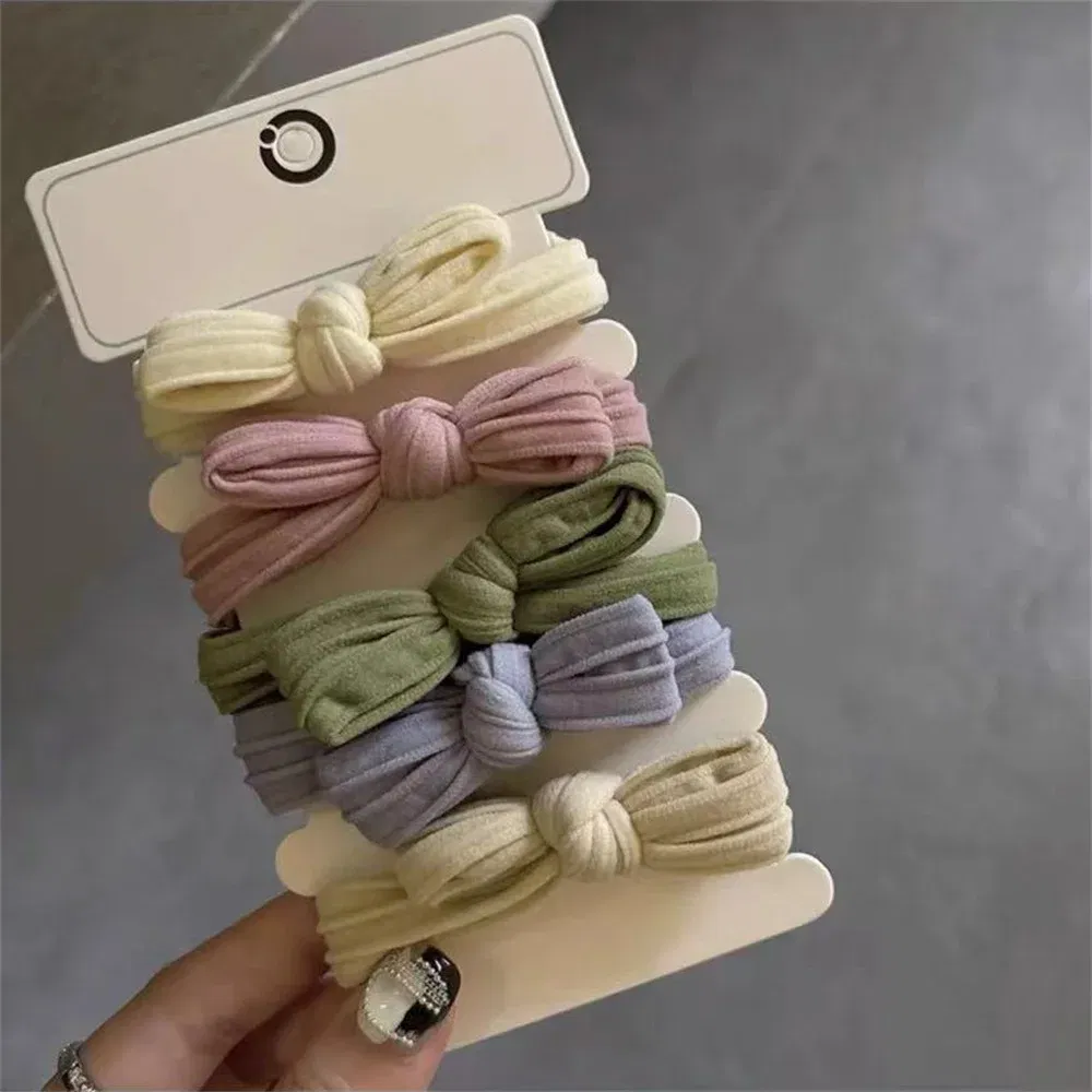 Color: GRAY - 5pcs/Set Simple Bow Hair Ties Ropes Colorful Elastic Seamless Ponytail Holder Rubber Band For Toddler Girls