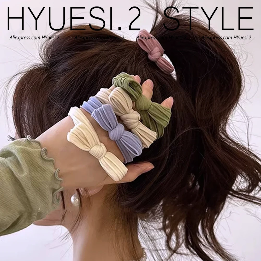 Color: GRAY - 5pcs/Set Simple Bow Hair Ties Ropes Colorful Elastic Seamless Ponytail Holder Rubber Band For Toddler Girls