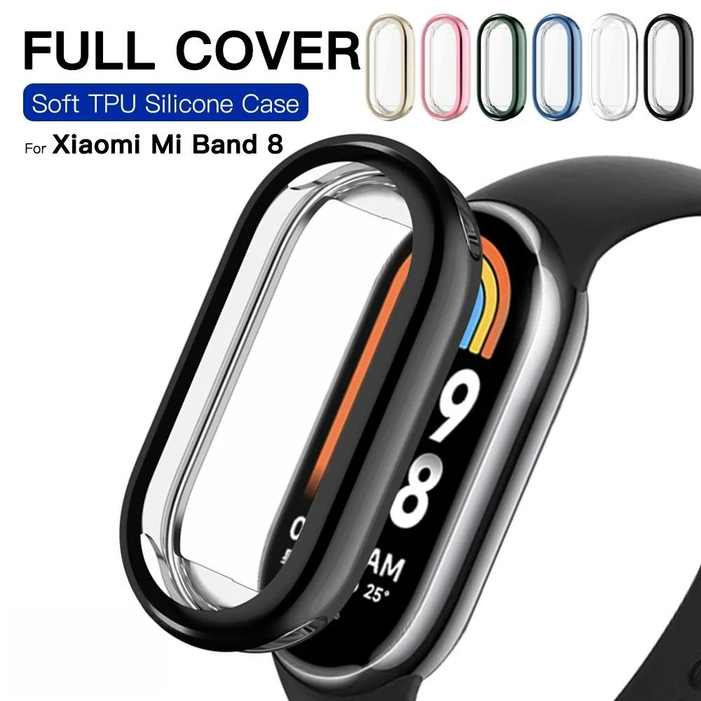 Color: Brown - Protective Case For Xiaomi Mi Band 8 Screen Protector Full Cover XioMi Band8 Soft TPU Cover