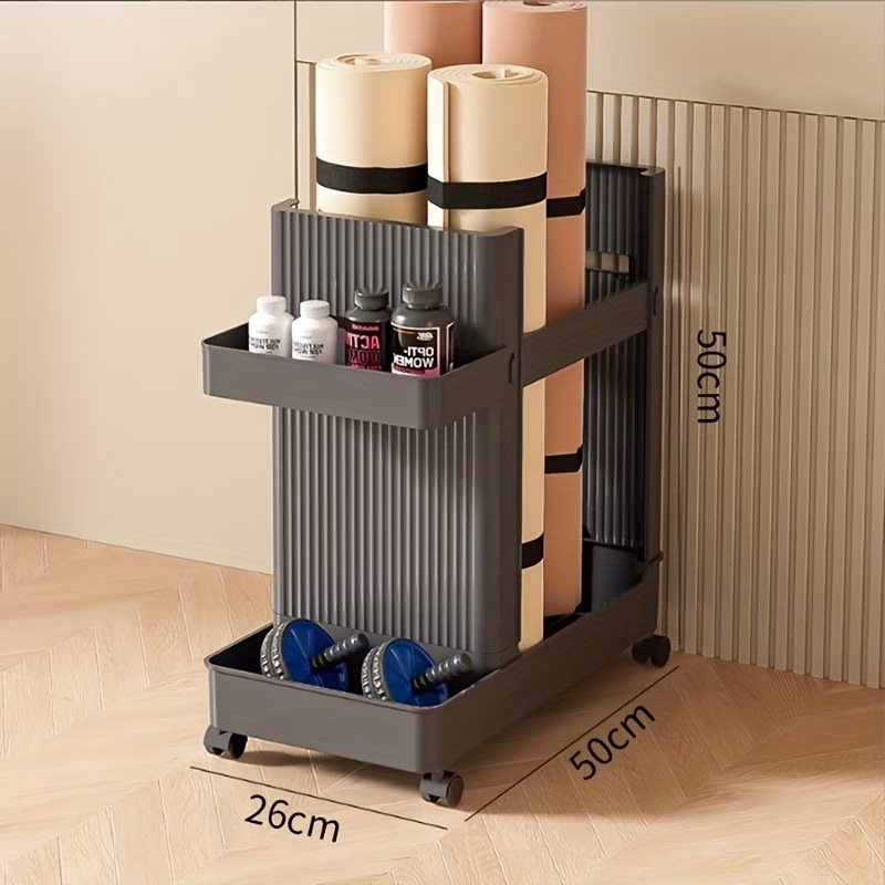 Storage Organizer Yoga Mats Accessory Holder With Wheels Workout Equipment Organizer – Keep Your Gear Neat and Accessible