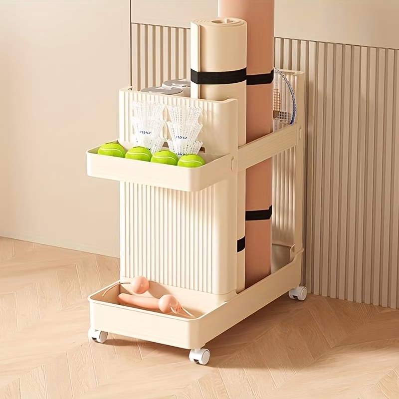 Storage Organizer Yoga Mats Accessory Holder With Wheels Workout Equipment Organizer – Keep Your Gear Neat and Accessible